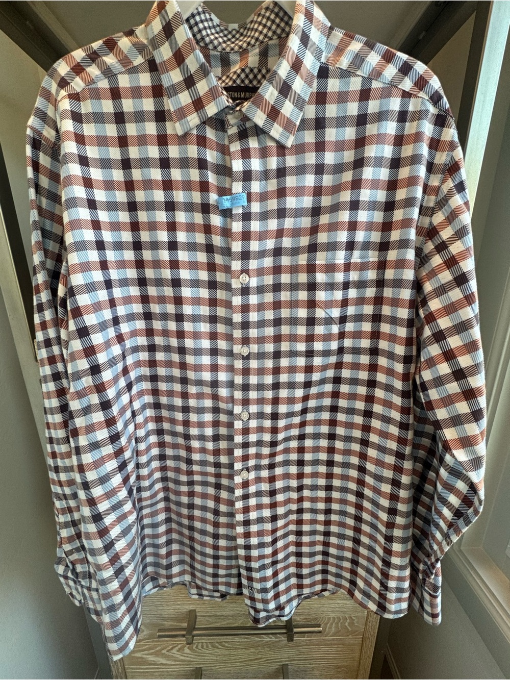 Johnston & Murphy Brown and White Checked Button-Down Shirt